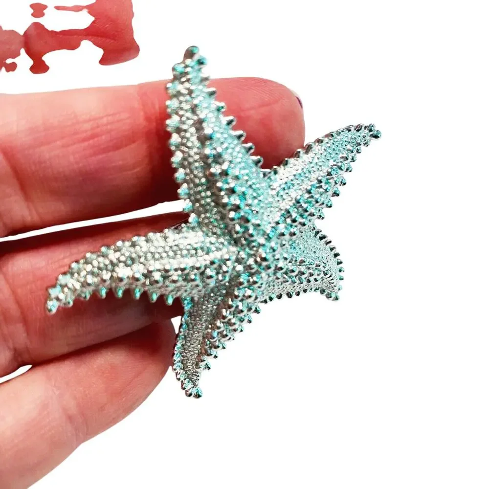 Vintage Pin Brooch 1970'S Silver Tone Textured Starfish Star Fish Beachy Coastal